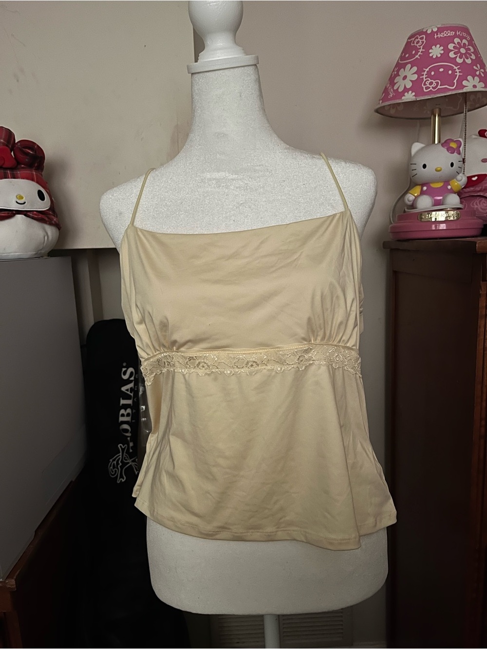 Yellow Lace-Trim Spaghetti Strap Women's Tank Top